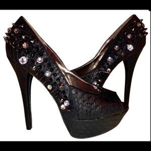 NET Dollhouse Black Studded Peep toe Platforms